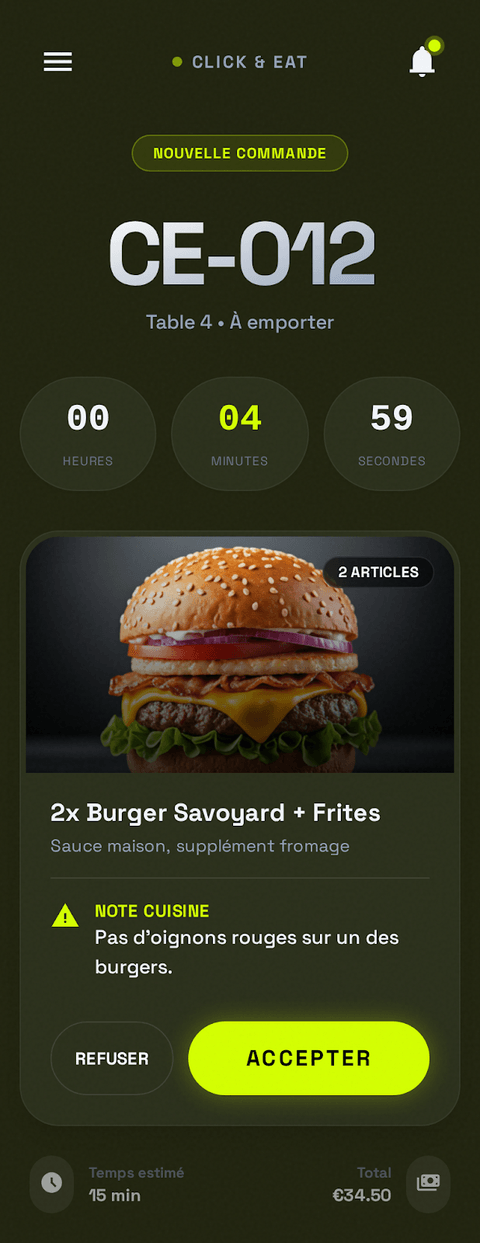 Dashboard de commande Click & Eat
